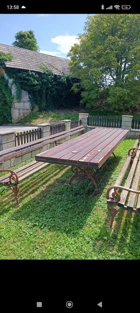 Prachtige tuintafel bankset, Ophalen, Gebruikt, Rechthoekig, Hout