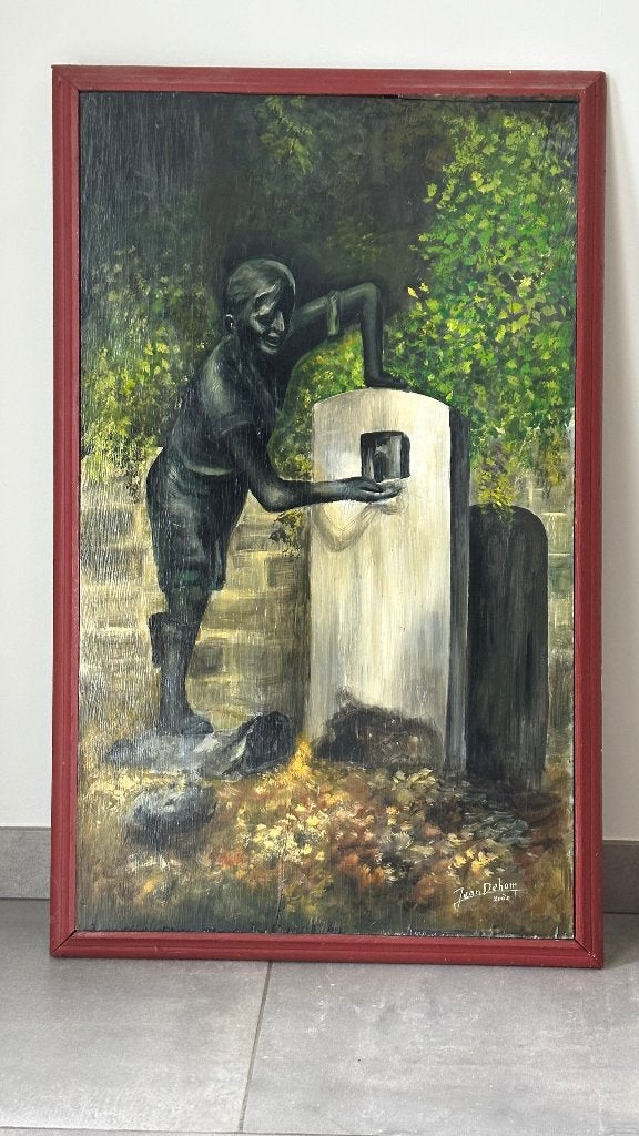Tableau Jean DEHAM (2004) - "Le Ropieur" - Huile sur bois, Ophalen, Paneel, Portret of Personen, Realistisch