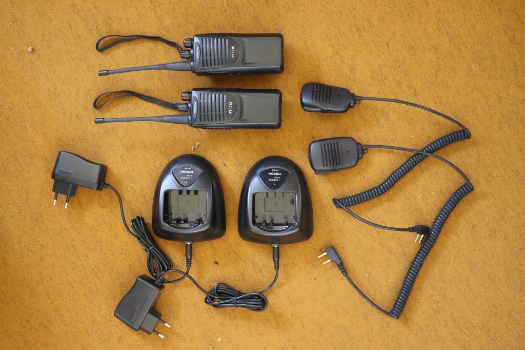 Set van 2 Topcom walkie-talkies, Télécoms, Enlèvement, Utilisé, 5 à 15 km, Talkie-walkie ou Walkie-talkie