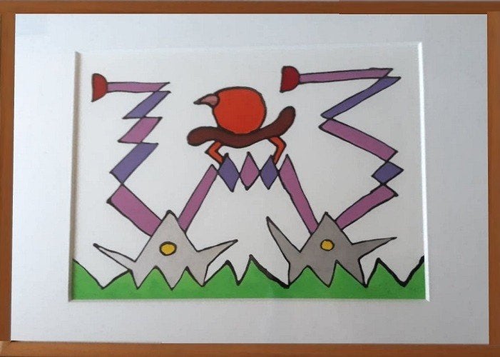 Kunsthandel Gennep - "Crazy Wagon 12 1999", Antiquités & Art, Art | Peinture | Moderne, Enlèvement ou Envoi, Papier/carton, Signé