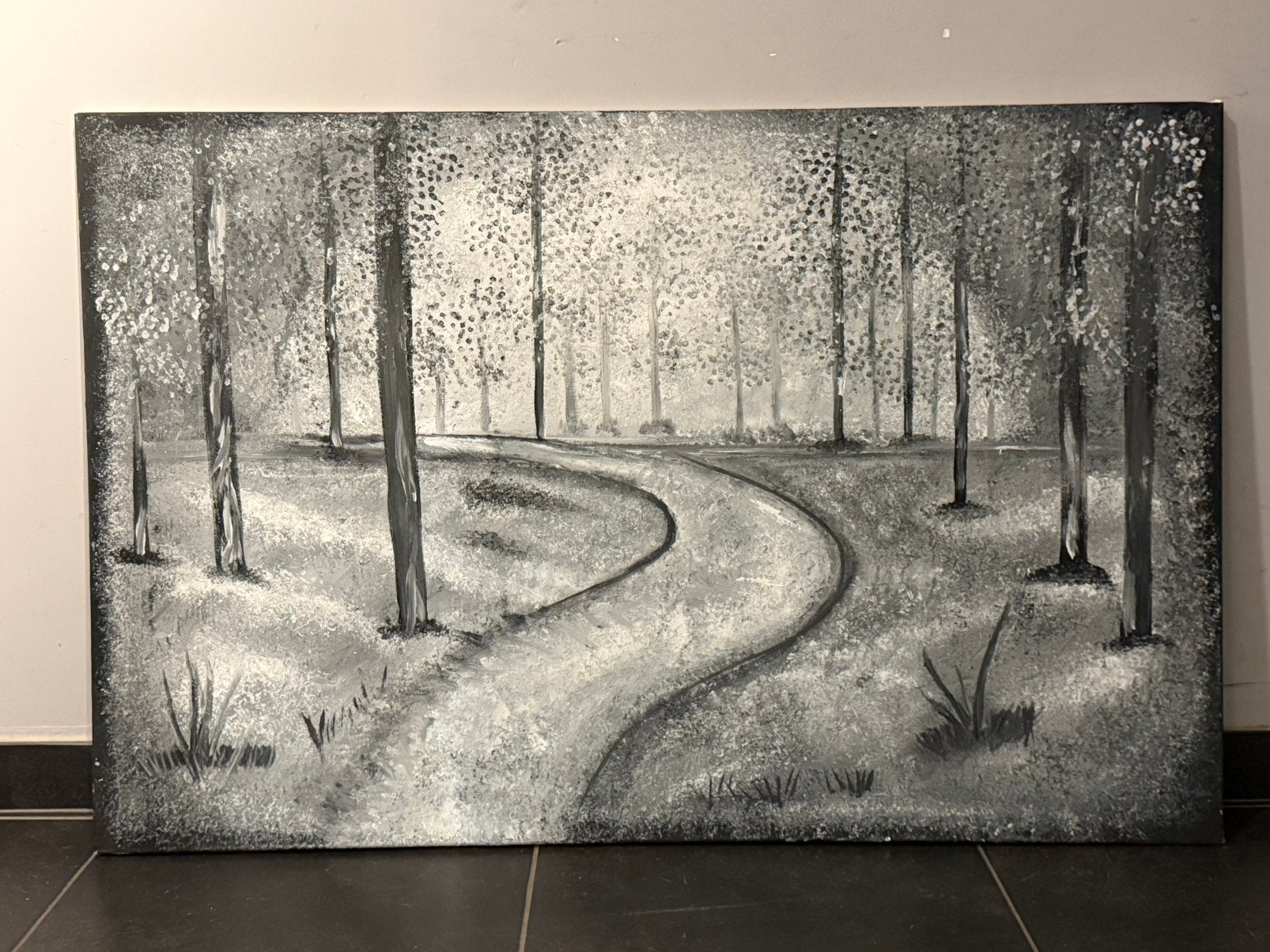 Tableau peint à la main en noir et blanc, Antiquités & Art, Enlèvement, Autres styles, Dessin, Toile