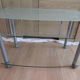 Tv-meubel in glas met drie verdiepingen, Ophalen, Gebruikt, 50 tot 100 cm, Glas