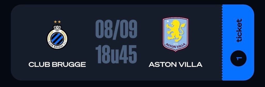 Club Brugge - Aston Villa 2026, Tickets & Billets, Sport | Football, Cartes en vrac, Deux personnes, Septembre