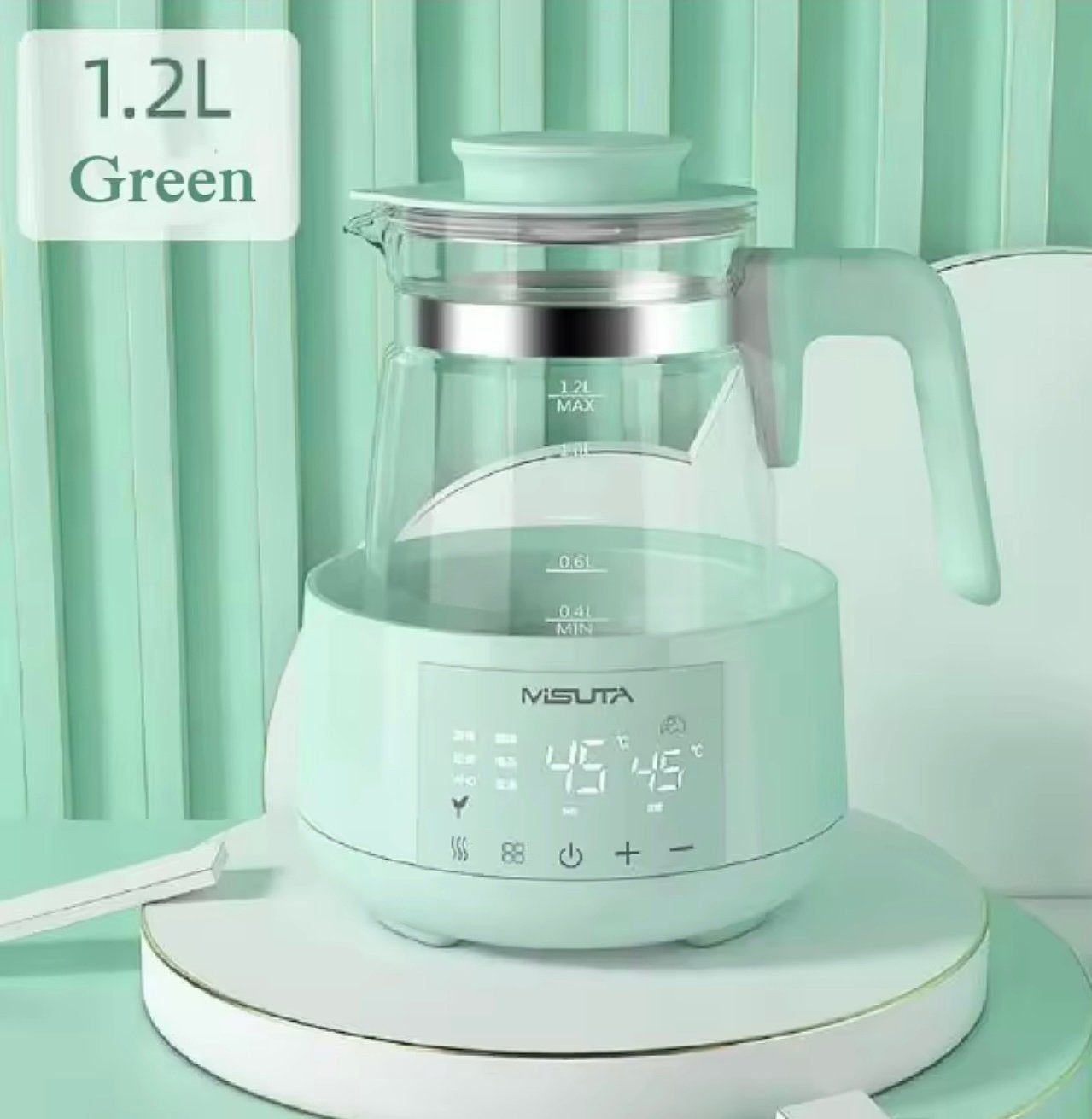 Misuta baby flessenwarmer en waterkoker (1.2L) - Mintgroen, Ophalen, Zo goed als nieuw