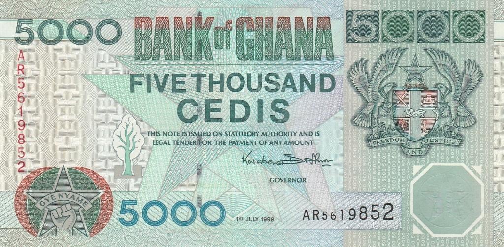 BANQUE DU GHANA 5000 CEDIS 1.7.1999 UNC, Enlèvement, Billets en vrac