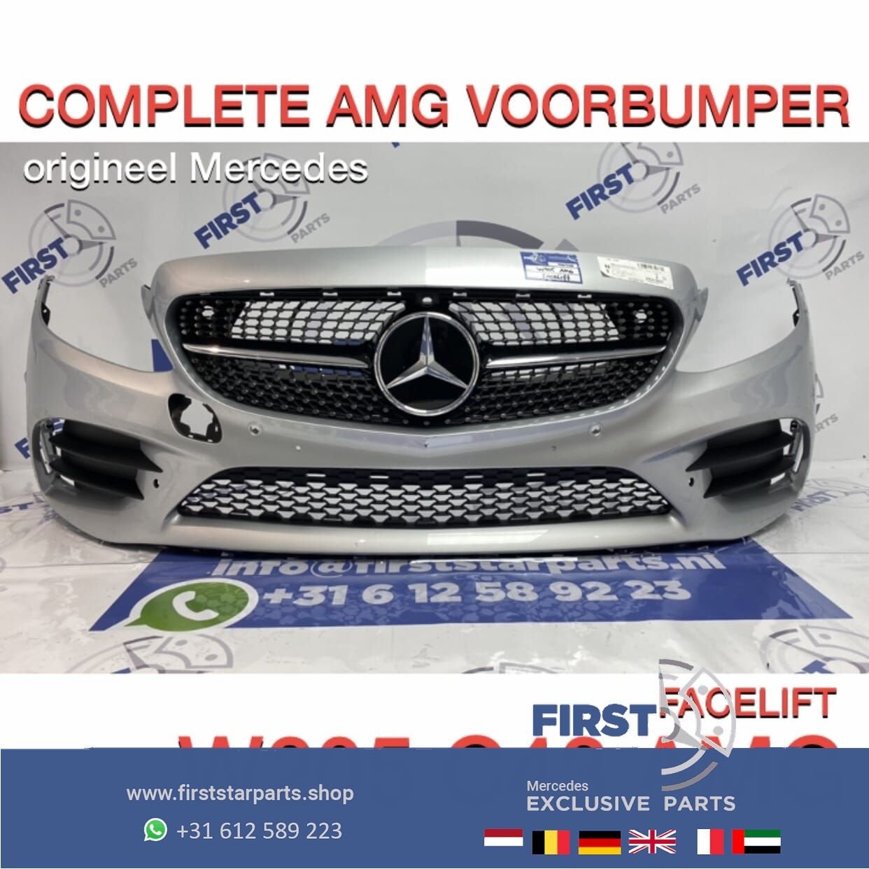 W205 COMPLETE C43 AMG FACELIFT VOORBUMPER ZILVERGRIJS 2020 o, Gebruikt, -, Voor, Ophalen of Verzenden