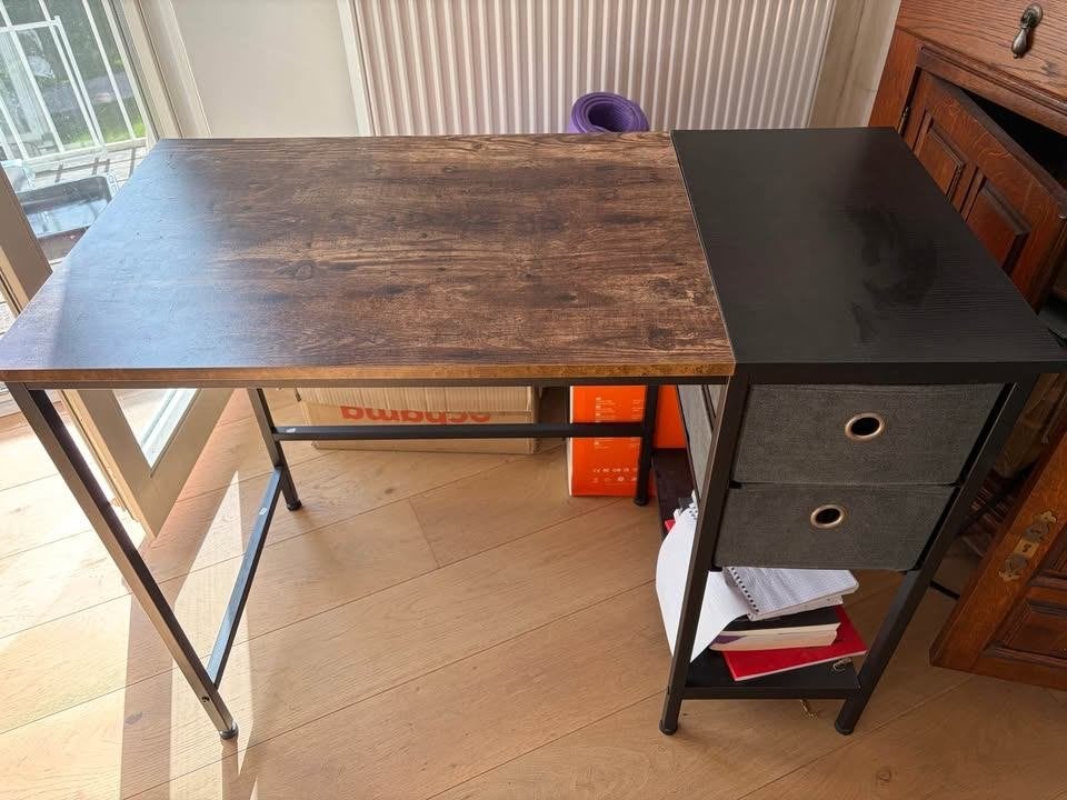 Bureau moderne en bois et métal avec tiroirs (presque neuf), Enlèvement ou Envoi