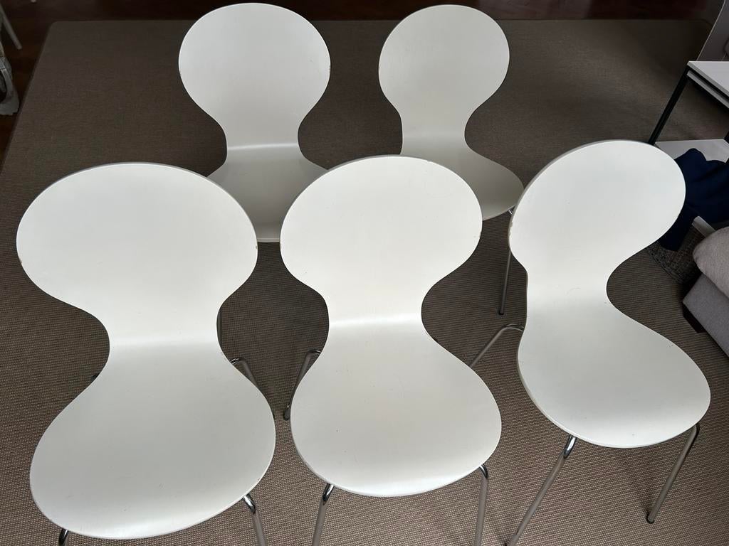 Lot de 5 chaises blanches empilables, Maison & Meubles, Chaises, Enlèvement, Utilisé