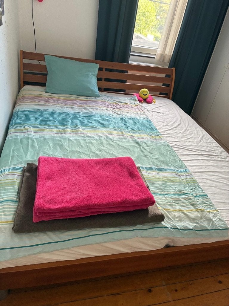tweepersoonsbed gratis, Ophalen, Gebruikt, Bruin, Tweepersoons