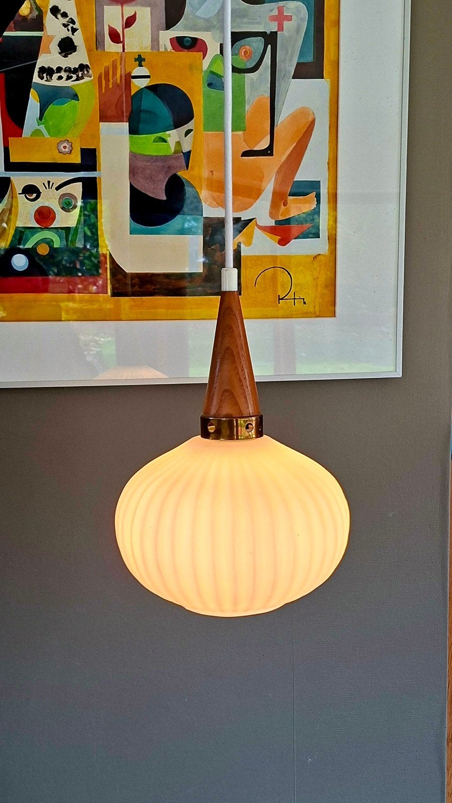 Vintage Louis Kalff hanglamp, Gebruikt, Philips, Glas, E27 (groot)