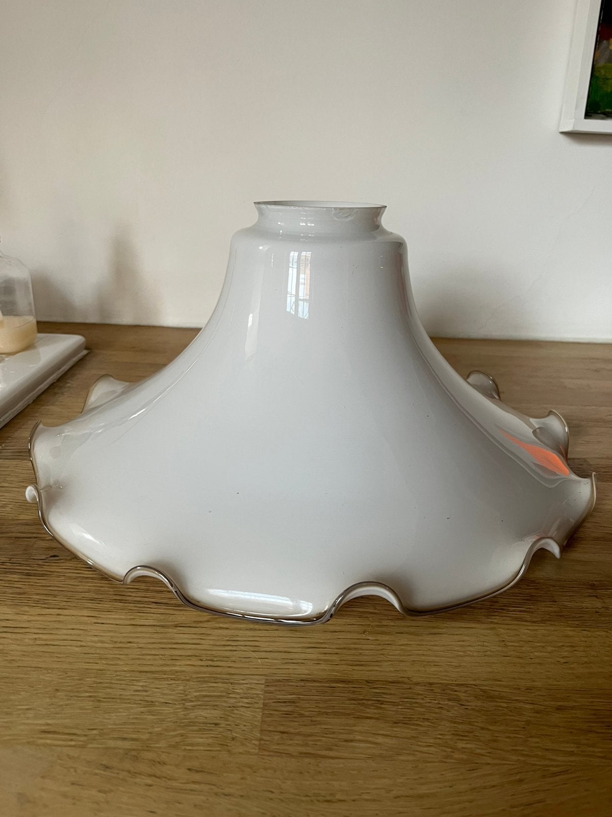 VINTAGE RETRO ANTIEKE LAMP LAMPENKAP GLAS GROOT MODEL, Huis en Inrichting, Hanglamp, Wit, Ophalen of Verzenden, Zo goed als nieuw