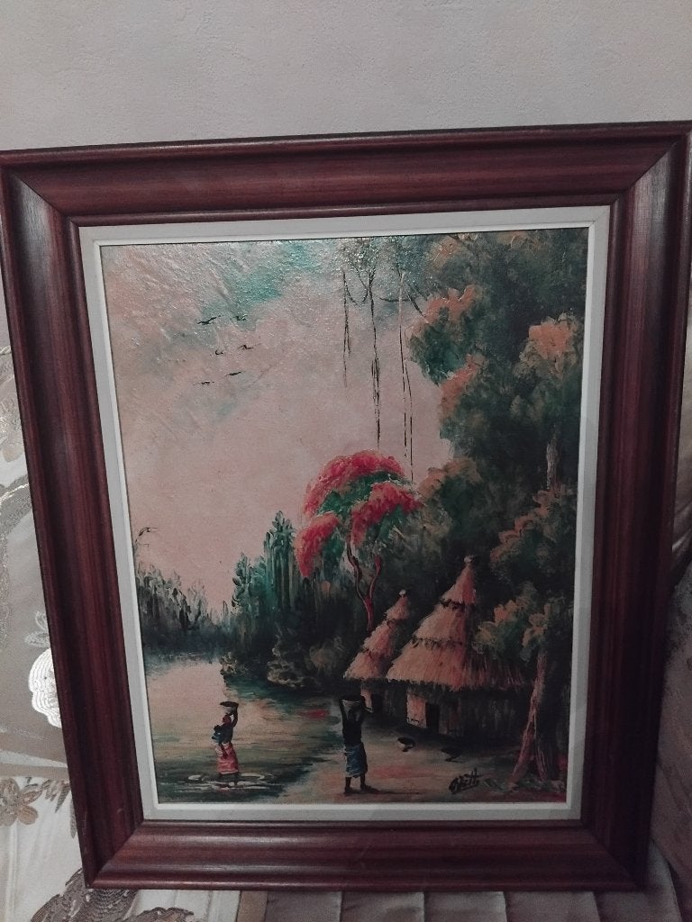 Tableau ancien, Antiquités & Art, Autres techniques, Paysage, Peint à la main, Enlèvement