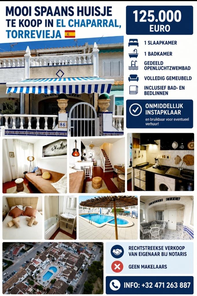 Te koop Spaans huisje, Immo, Torrevieja, Verkoop zonder makelaar, Spanje, Overige