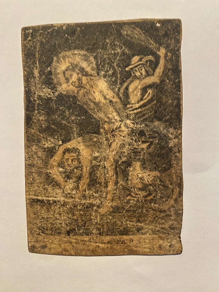 Carte de prière image pieuse Velin  XVIIe ou XVIIIe siècle, Enlèvement ou Envoi, Image pieuse