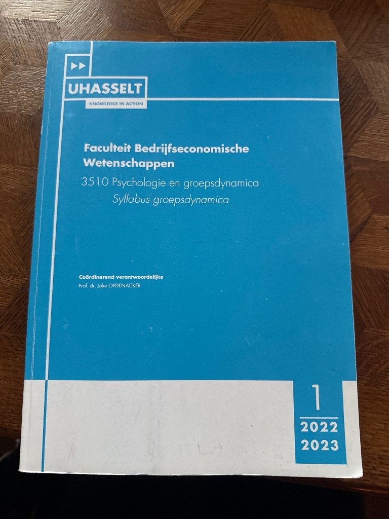 3510 Psychologie en groepsdynamica Syllabus groepsdynamica, Enlèvement ou Envoi, Utilisé, Enseignement supérieur, UHasselt