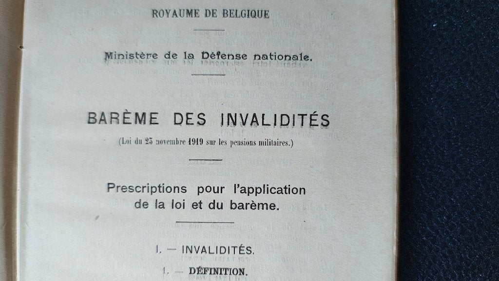 BARÈME DES INVALIDITÉS GUERRE 1914-1918 BELGIQUE MILITAIRE, Envoi, Autres
