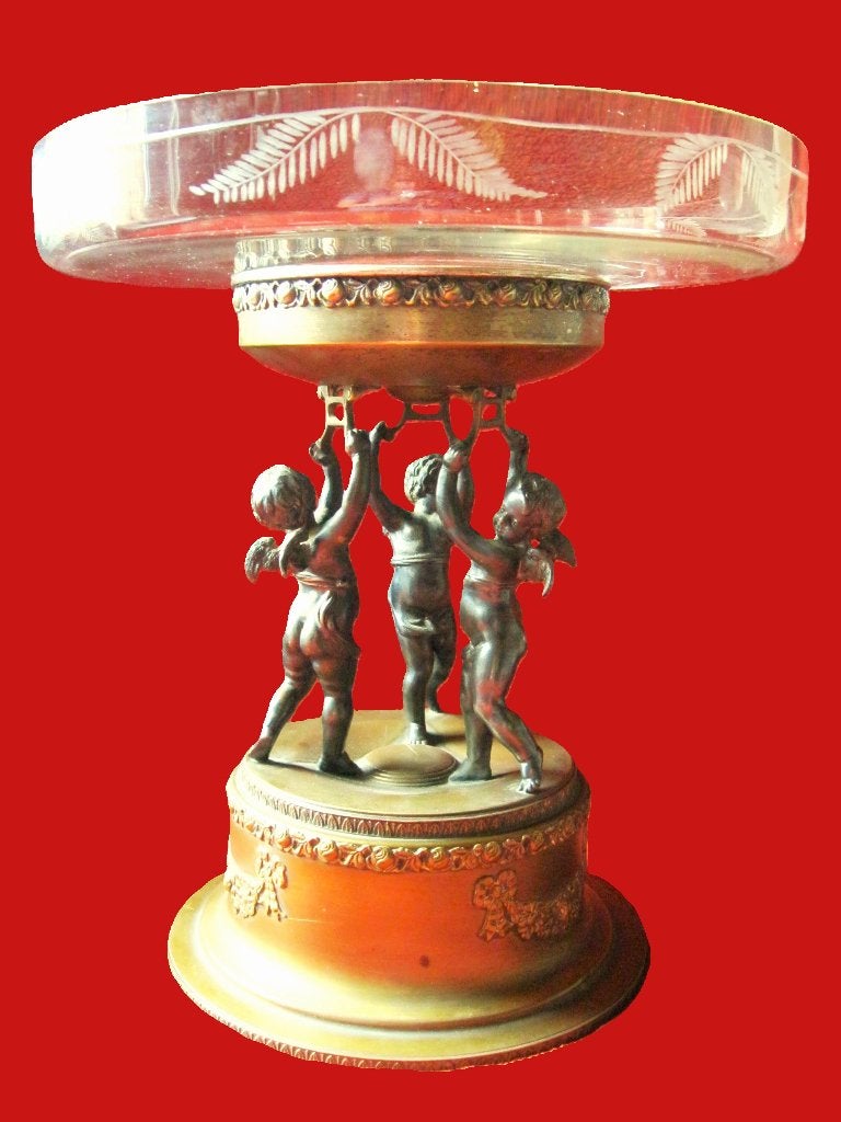 Verzilverd object cherubijnen met schaal 1850-1900., Antiek en Kunst, Ophalen, Zilver