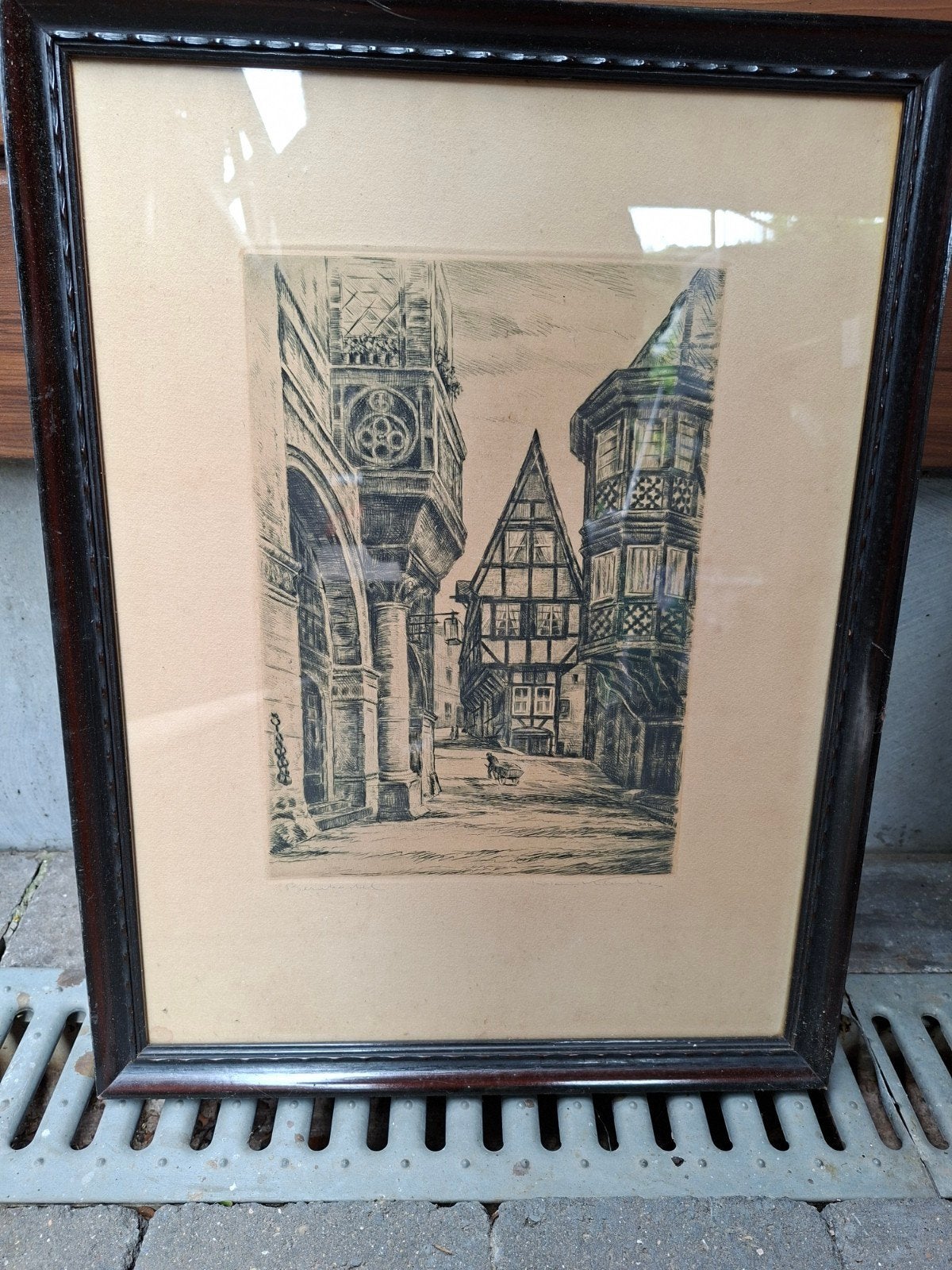 cadre avec dessin Liège grand bazar, Antiek en Kunst, Kunst | Etsen en Gravures, Ophalen of Verzenden