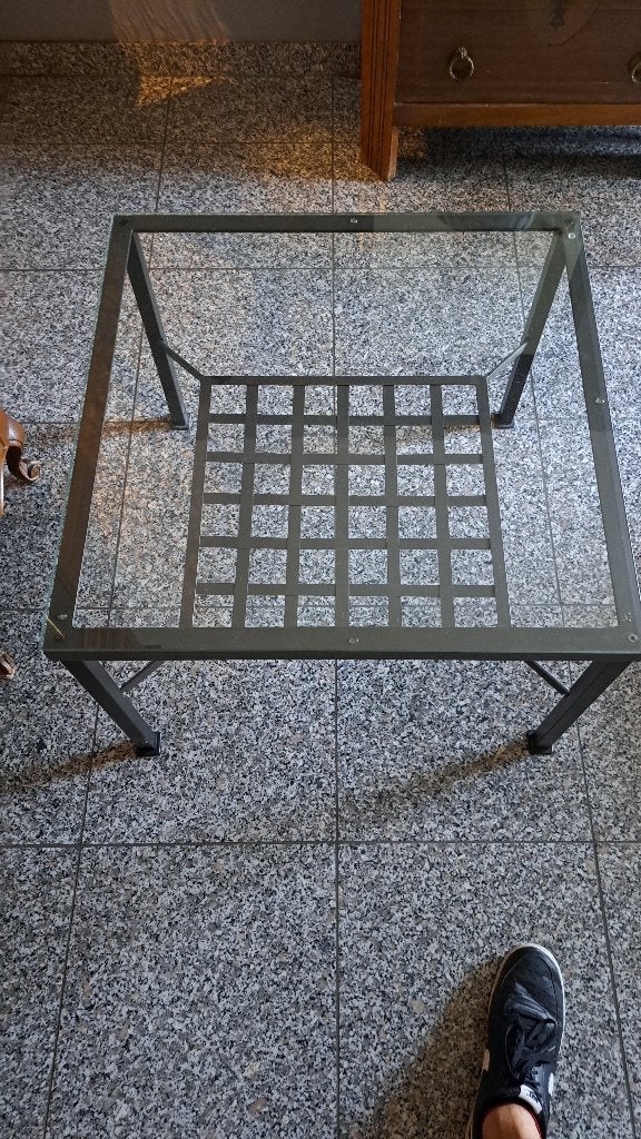 Salontafel metaal met glas, Huis en Inrichting, Tafels | Salontafels, Ophalen, 50 – 75, Gebruikt, 50 tot 100 cm