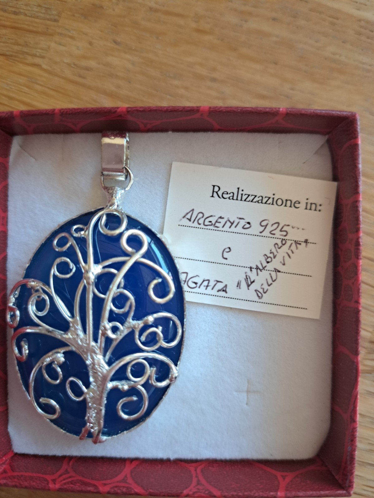 Levensboom zilver op blauwe agaat, Ophalen, Zilver, Zilver