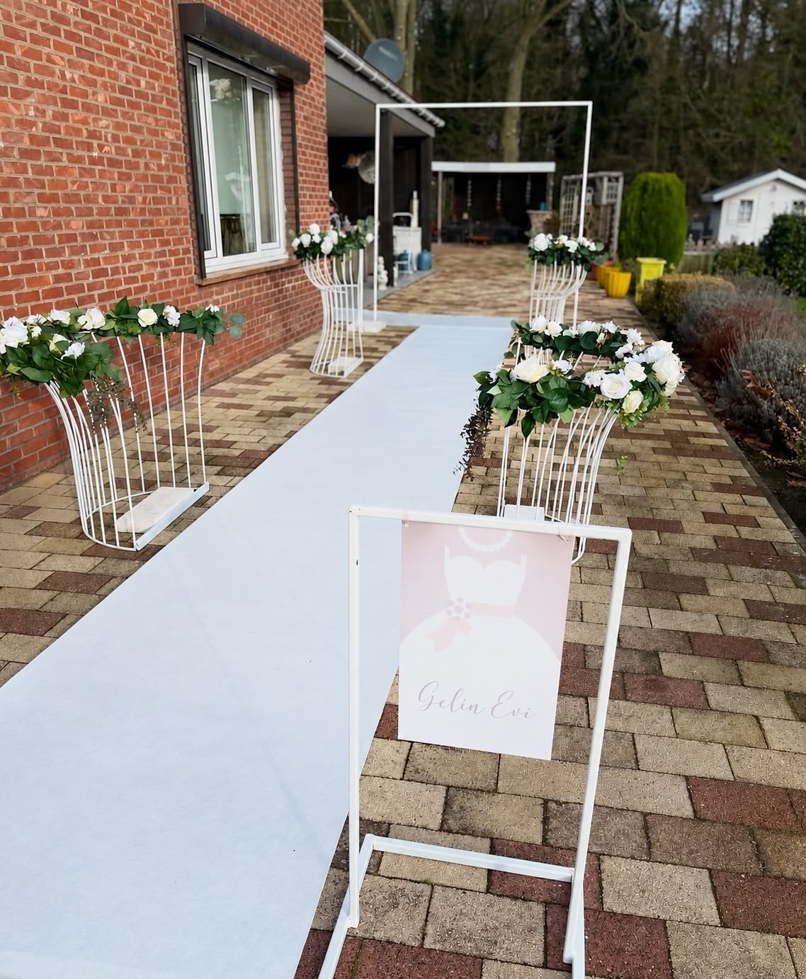Voordeur deco rechthoekig boog met 4 x bloemstukken dec, Ophalen, Gebruikt