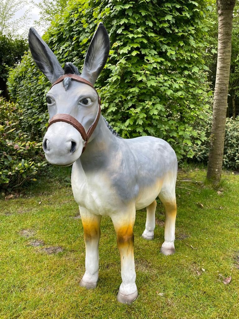 Beeld Ezel grijs tuin, vijver, boerderij, dierentuin 100cm, Ophalen, Nieuw, Kunststof, Dierenbeeld