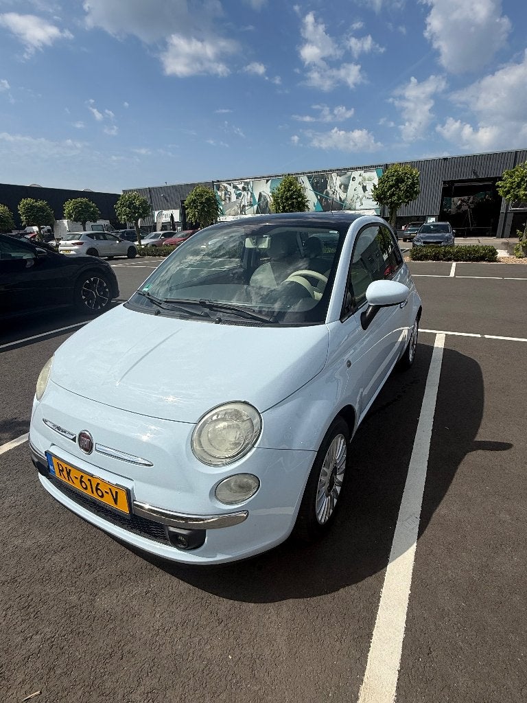 Fiat 500 1.2 C 2009 Baby Blauw met panoramadak, Auto's, Stof, Beige, 4 cilinders, Blauw