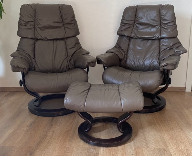 2 fauteuils inclinables Stressless Reno et 1 repose-pieds, Enlèvement ou Envoi, Cuir