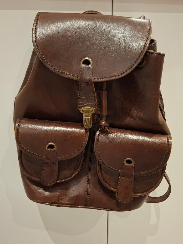 Vintage lederen dames rugtasje, Ophalen of Verzenden, Gebruikt, Bruin, Overige typen