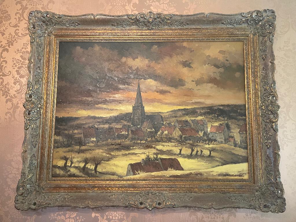 Olieverfschilderij op linnen doek "Sneeuwlandschap"., Ophalen