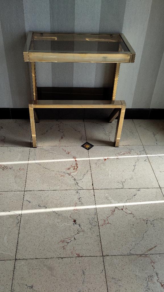 Vintage 23kt verguld tijdschriftentafeltje, Huis en Inrichting, Minder dan 55 cm, Gebruikt, Metaal of Aluminium, Ophalen