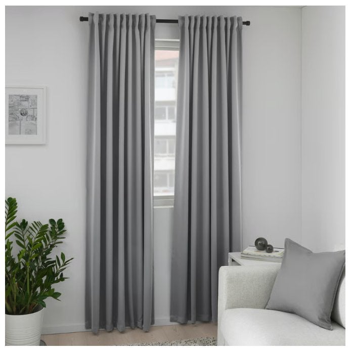 IKEA Gordijnen + stang, ringen & haken – NIEUW!, Ophalen, 300 cm, Blauw, Inclusief montageonderdelen