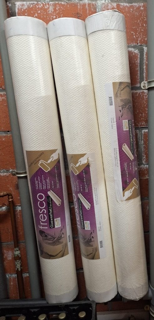 3 rouleaux de papier 25 mètres en fibre de verre pré-peint, Maison & Meubles, 50 à 75 m², À carreaux, Autres marques, Blanc