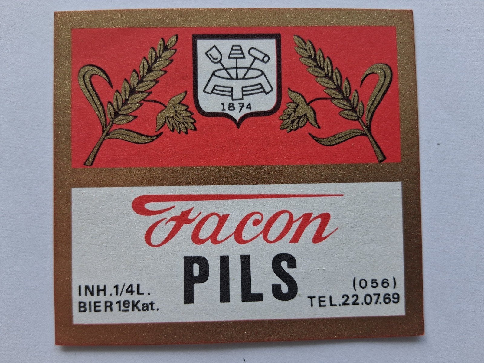 bieretiket Belgie Facon Kortrijk: pils, Verzamelen, Verzenden, Gebruikt, Overige typen, Overige merken
