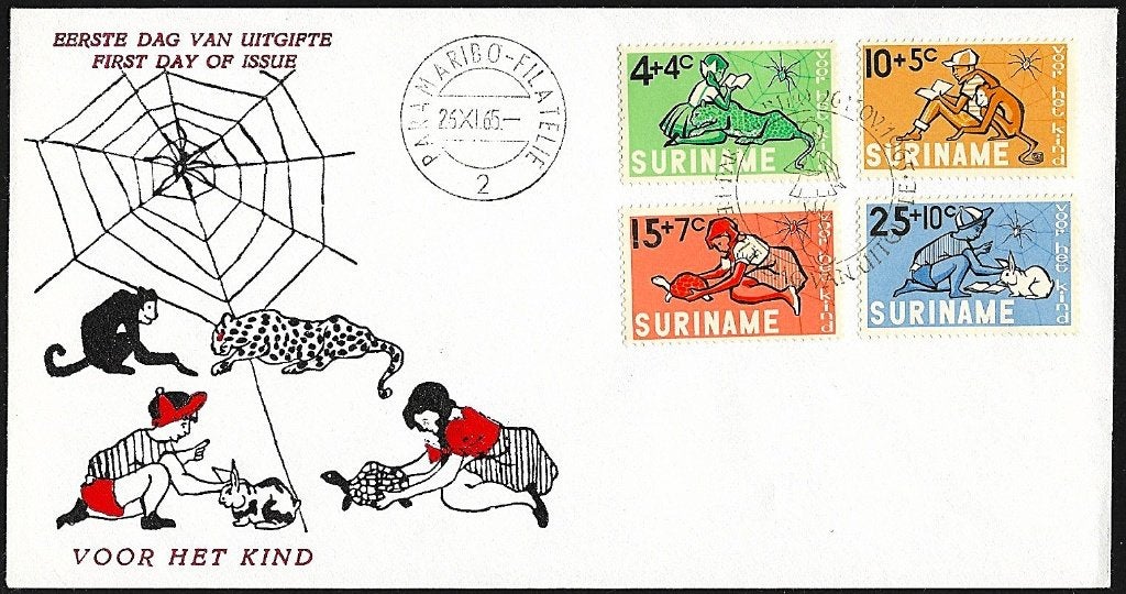 1965 - SURINAME - FDC Timbres enfants [NVPH E39 [431/434]], Timbres & Monnaies, Timbres | Surinam, Non oblitéré, Envoi
