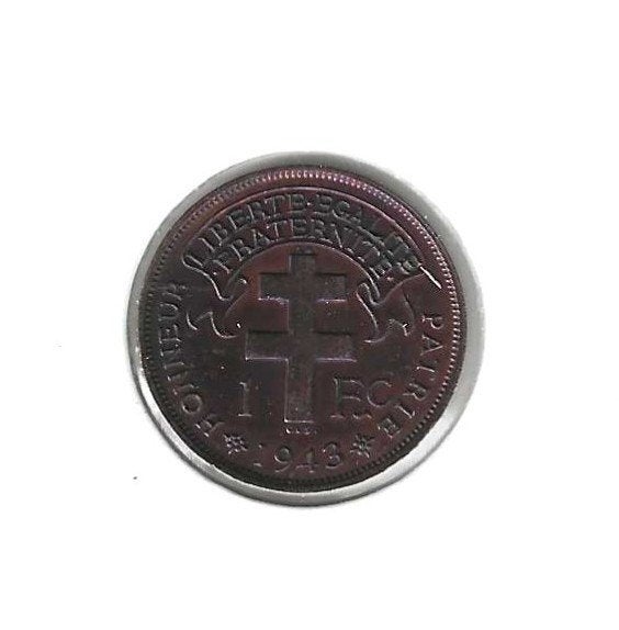 Cameroen, 1 Franc 1943 SA., Postzegels en Munten, Munten | Afrika, Ophalen of Verzenden, Overige landen, Losse munt