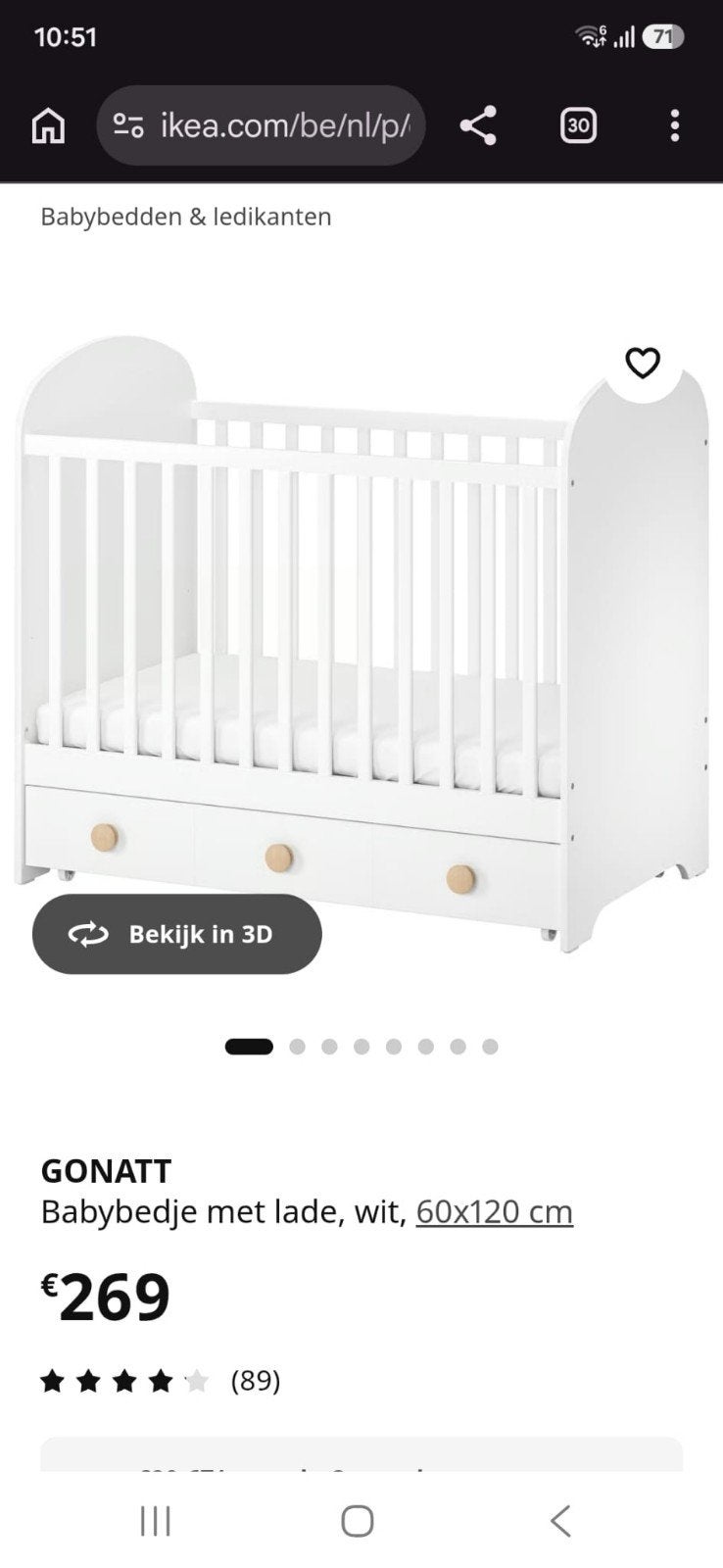 Gonatt Ikea baby bedje met lade, Ophalen, Zo goed als nieuw, Jongetje of Meisje