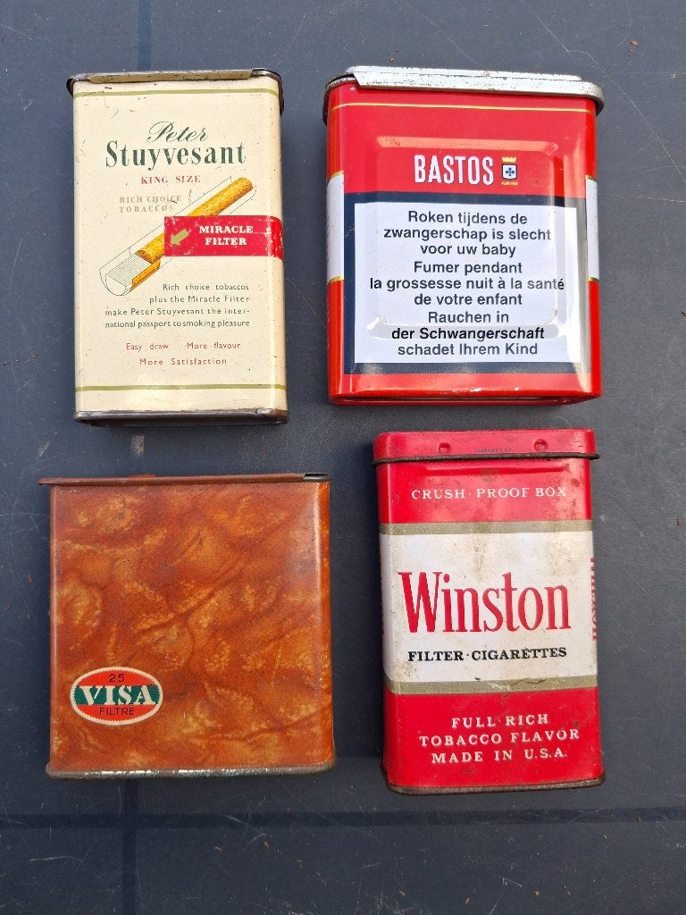 4 étuis à cigarettes en métal, Enlèvement ou Envoi, Comme neuf, Panneau publicitaire