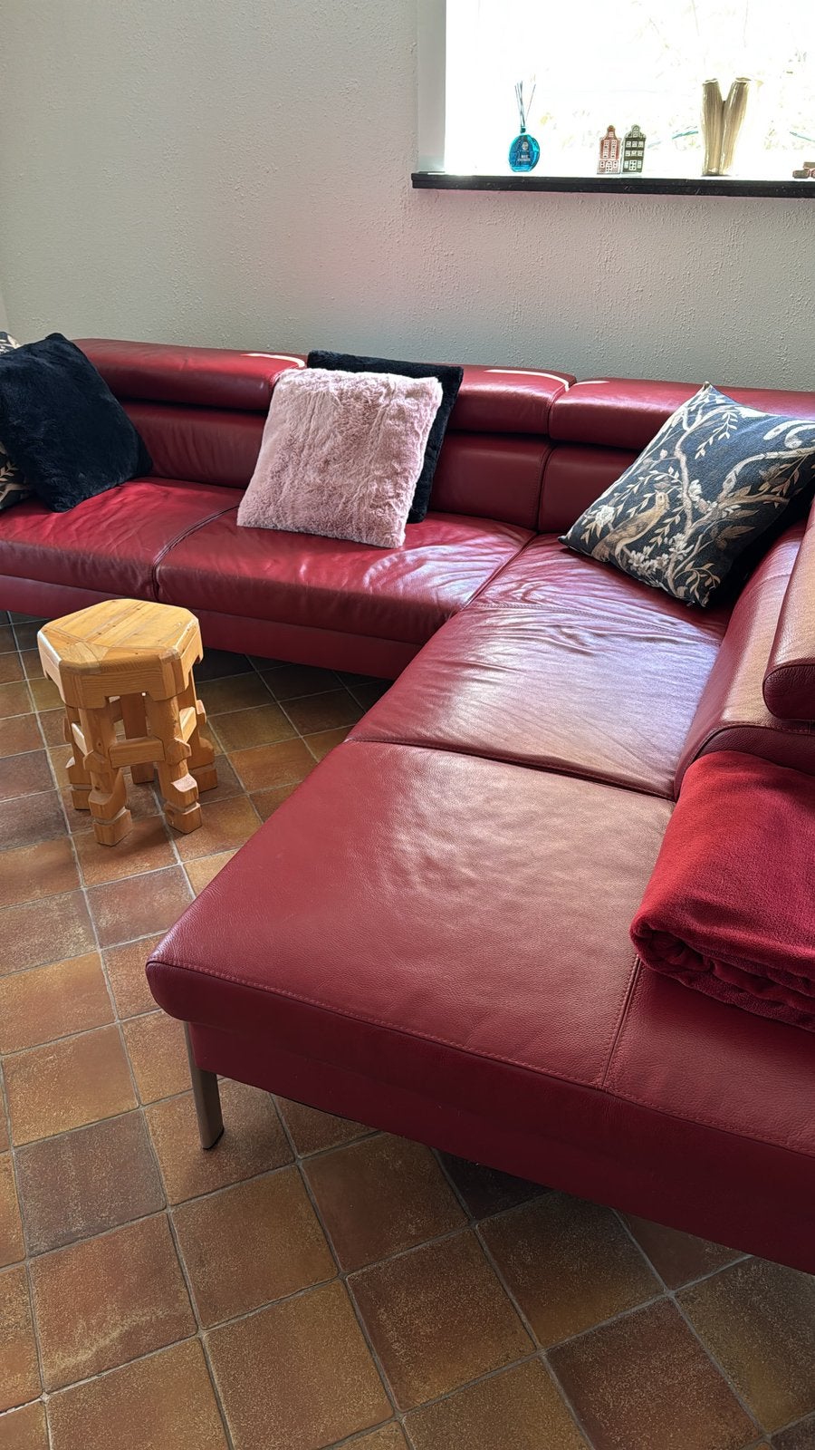 Te koop leren hoek salon rood, Ophalen, Gebruikt, Leer