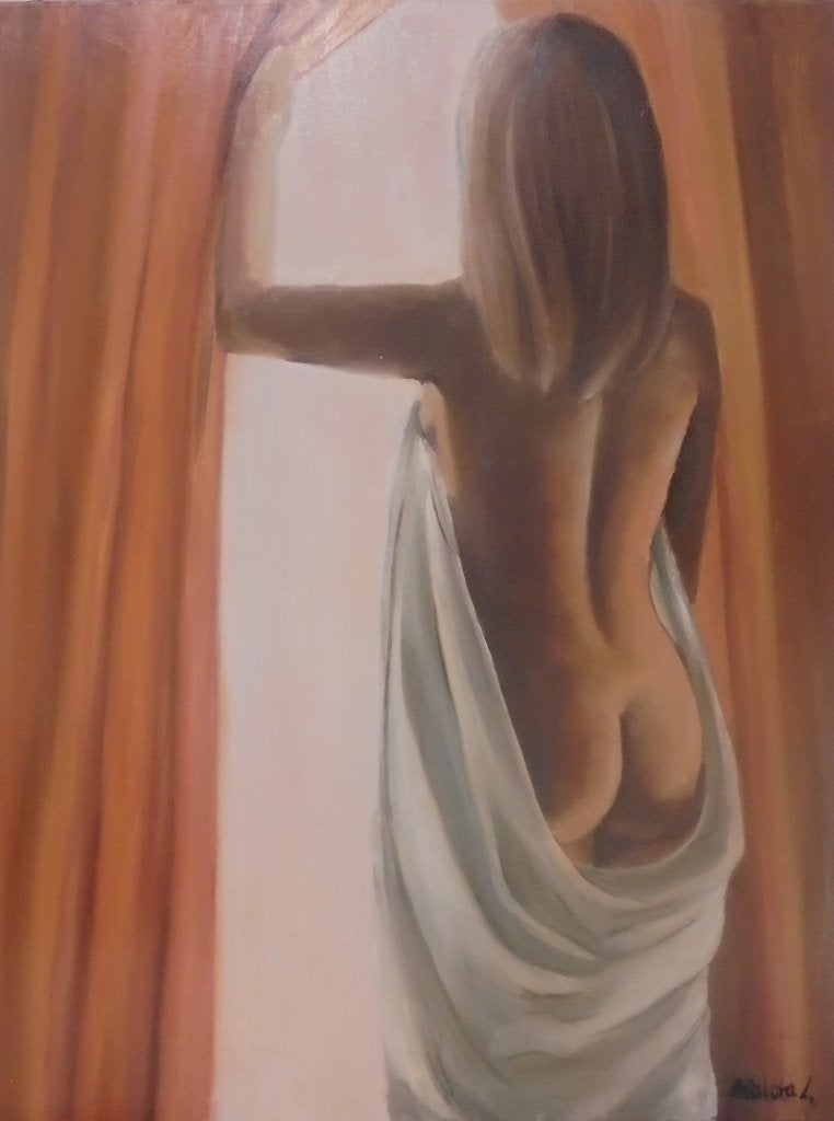 peinture à l'huile femme (60x80cm), Portrait ou Personnes, Enlèvement ou Envoi, Signé, Peinture à l'huile