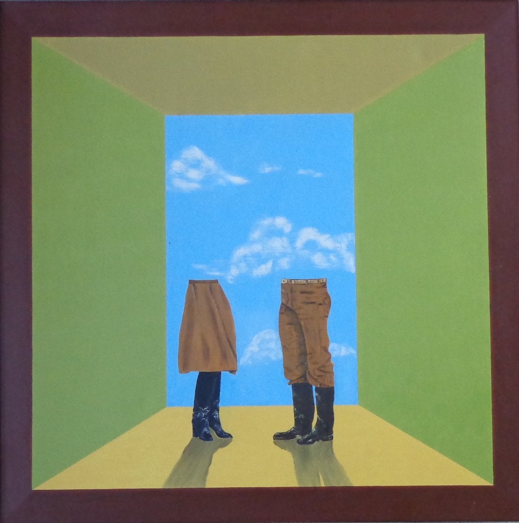 ONBEKEND / SURREALISME / OLIEVERF DOEK / 103x103cm / KADER, Ophalen, Figuren, Handgeschilderd, Olieverf