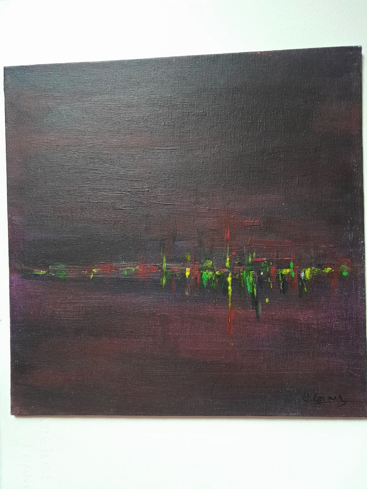 acrylique originale signée O.Cornez, Antiquités & Art, Abstrait, Textile, Peinture acrylique, Signé