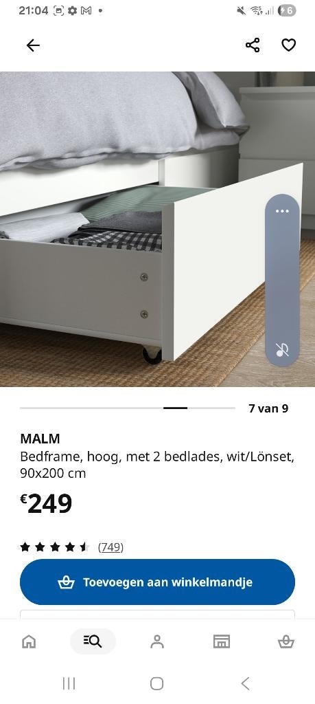 Malm Eenpersoonsbed wit 90x200cm. Met 2 lades, Ophalen, 90 cm, Eenpersoons, Wit