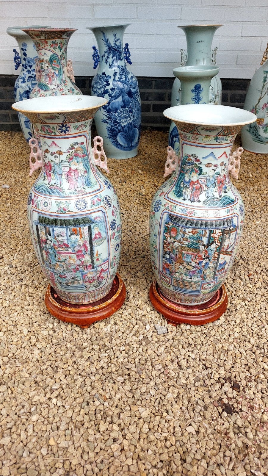 Lot Grote Antieke Chinese Vazen - Famille Rose & Blauw-Wit, Antiek en Kunst, Ophalen