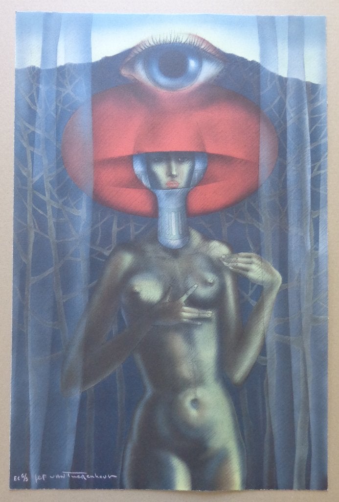 JEF VAN TUERENHOUT / NAAKT MET OOG / KLEURZEEFDRUK / 76x50cm, Antiek en Kunst, Ophalen of Verzenden, Gelimiteerde oplage, Portret en Figuren