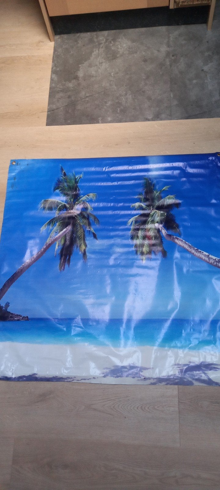 tuincanvas/poster met tropisch strand, Gebruikt, Ophalen of Verzenden, 75 tot 100 cm, Foto of Poster