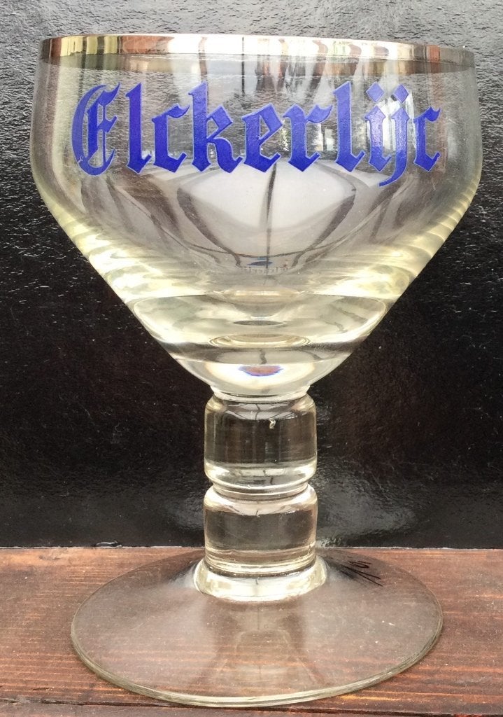 Bier  glas Elckerlijc  blauw Callewaert Zwevezele op voet, Ophalen of Verzenden, Zo goed als nieuw