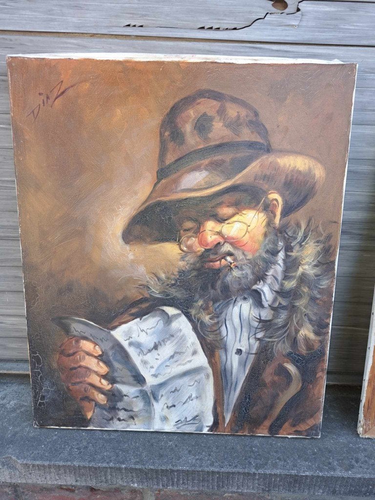 huile sur toile homme a la lecture signe diaz, Antiek en Kunst, Ophalen of Verzenden, Doek
