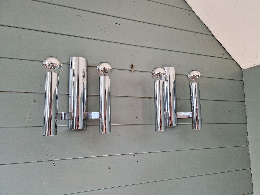 Paar verchroomde metalen wandlampen, G. Sciolari, 1970, Ophalen of Verzenden