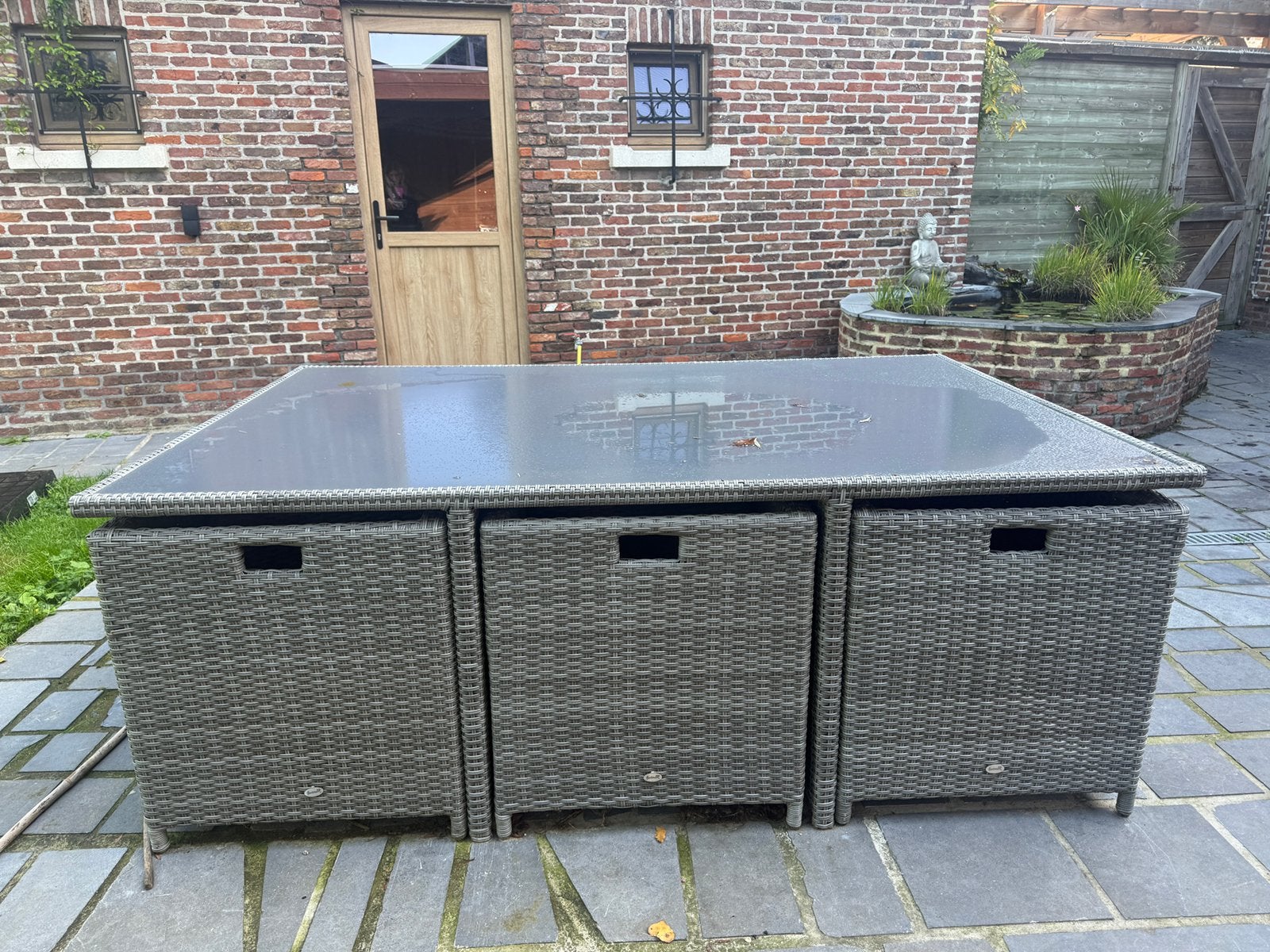 Tuinset 6 stoelen + 2 poefs, Tuin en Terras, Ophalen, Zo goed als nieuw
